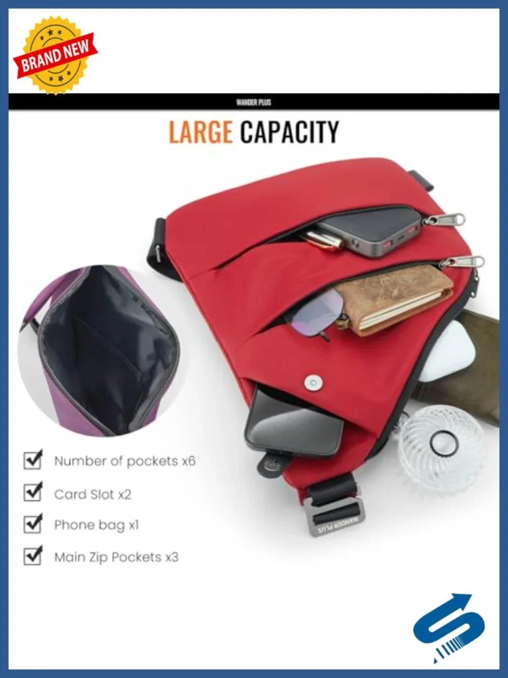 Anti Theft Crossbody Travel Bag for Women Men Multi-Pocket Sling Bag Nylon